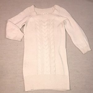 OATMEAL CABLE-KNIT sweater dress 3/4 sleeve mini M-L Oatmeal wool dress